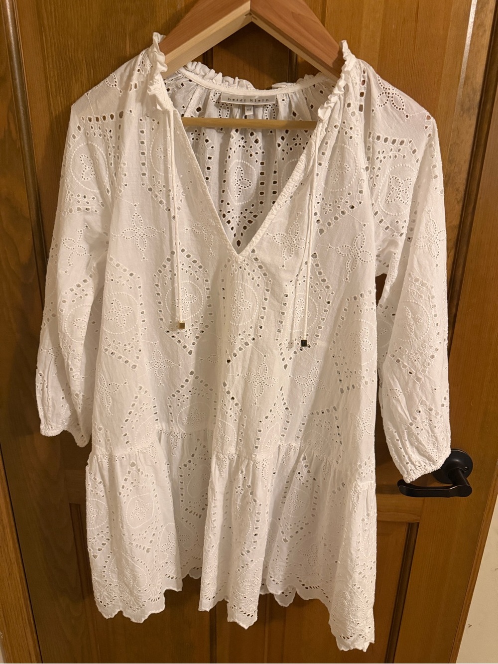 HEIDI KLEIN White Eyelet Cotton Tiered Dress Resort Swim Cover-up XS